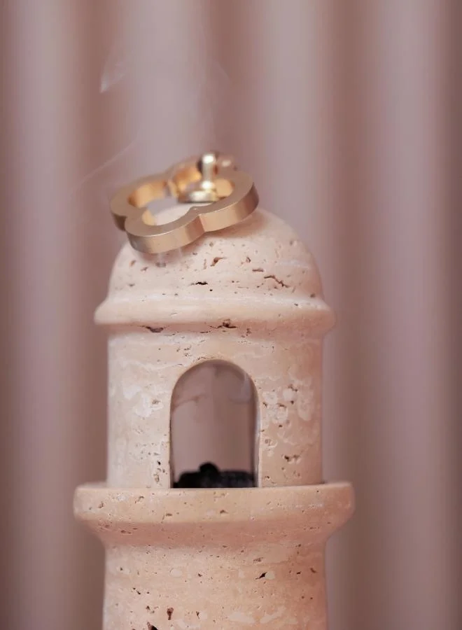 كازا كيسيرا مبخرة بخور برج ترافرتين مع صندوق تخزين وملقط من كاسا كيسيرا